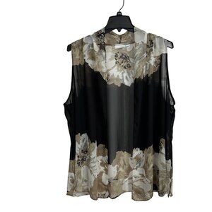 Susan Graver Printed Sheer Chiffon Vest Size 2X Dark Floral Artsy Whimsigoth HTF